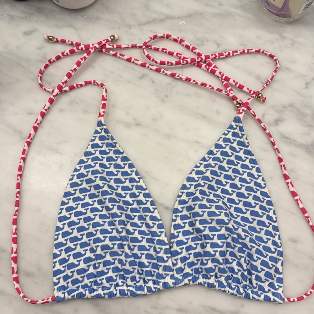Blue and White Patterned Bikini Top